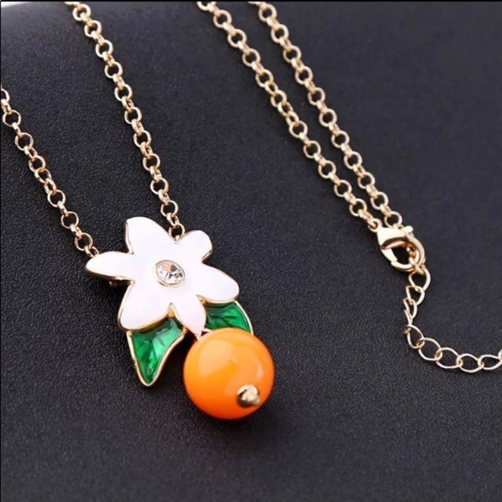 - Summery - Orange Fruit Bead Enamel Flowers Pendant Necklace